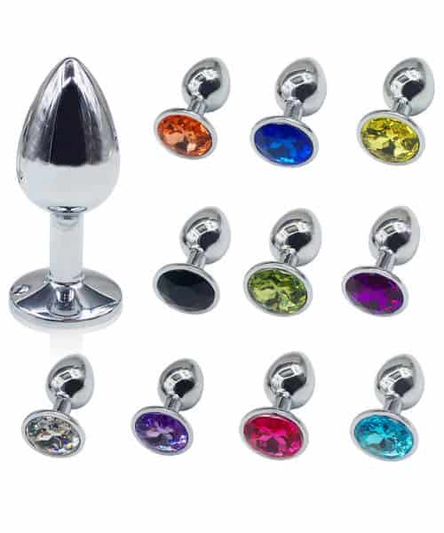 Imagem com todas as opções de cores da jóia em pedra do plug anal prata