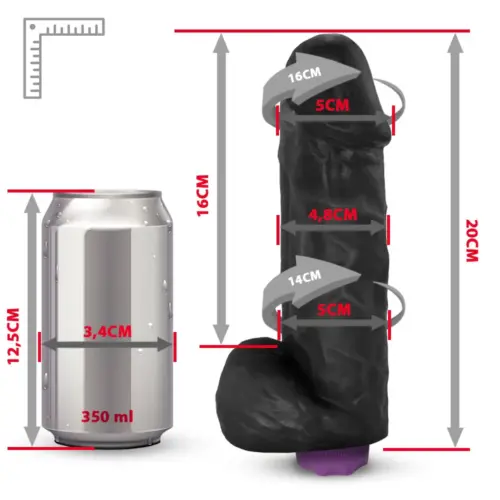 Pênis com Escroto e Vibrador 10 Velocidades Recarregável Crono 20 x 5cm Preto - Imagem 3