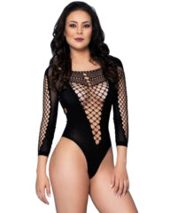 Bodystocking Arquitetônico com Mangas Longas - Design Arrastão e Faixas Sólidas