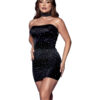 Mini Vestido Justo com Strass e Gargantilha - Preto