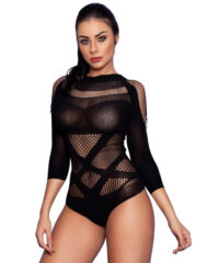 Bodystocking Versátil com Mangas Longas - Design Multi-Textural Sofisticado