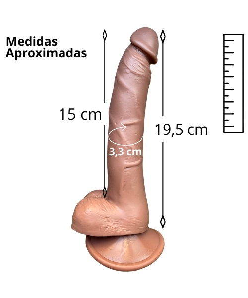 Pênis Realístico Curvado com 15cm Penetrável, Total de 19,5cm x 3,3cm, com Ventosa, Cor Marrom – Imagination® - Imagem 2