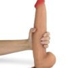 Pênis Realístico Gigante e Grosso com Escroto e Ventosa Jiboia - Dildo Flexível 31x6cm Bege