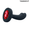 Plug Anal Curvado em Silicone com Joia na Base e Formato de Glande na Ponta - Tamanho P