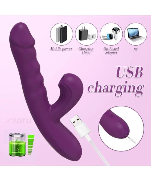 Vibrador com 10 Modos de Vibração Vai e Vem e Sugador de Clitóris com 10 Modos, Recarregável - Flamingo Imagination® - Imagem 8