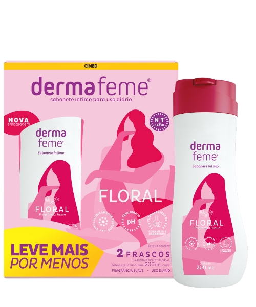 Dermafeme Floral Sabonete Íntimo Feminino 200ml - CIMED (Kit com 02)