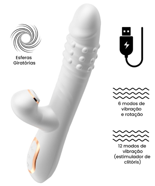 Vibrador com Sugador de Clitóris e Esferas Giratórias 360º – Dupla Estimulação com Alta Tecnologia