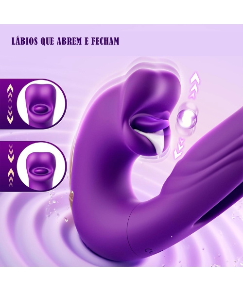 Vibrador com Estimulador de Clitóris em Formato de Boca – Prazer Realista e Alta Tecnologia - Imagem 3