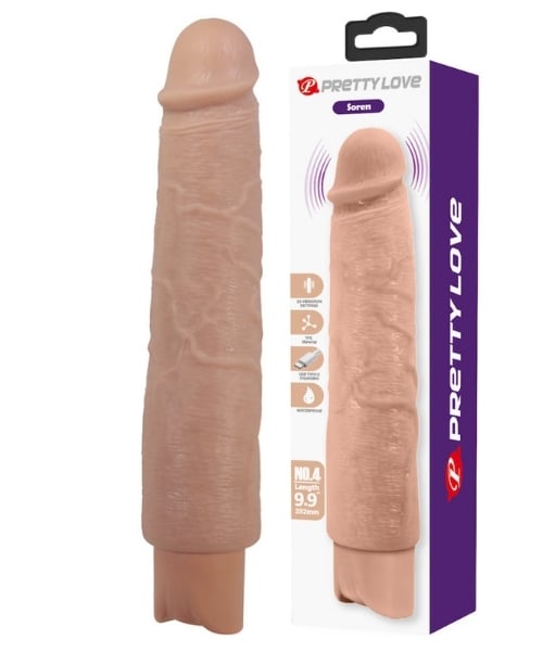 Pênis Realístico Recarregável com 10 Modos de Vibração - 25,2 x 4,3 cm - 21 cm Penetráveis - PRETTY LOVE