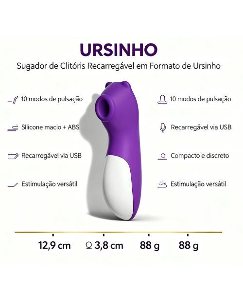 Sugador URSINHO Recarregável USB, 10 Modos de Pulsação, Silicone Premium, à Prova D'Água - Imagination® - Imagem 5