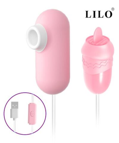 Vibrador Cápsula com Sugador via USB, com 2 Bullets, Possui 12 Modos de Língua Vai e Vem e Pulsações - LILO