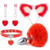 Kit - Rabo de Coelho com Tiara de Orelhas - Grampos para os seios em Metal e Gargantilha
