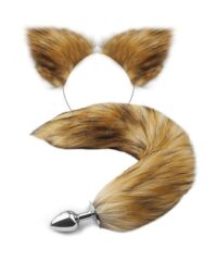 Kit Fetiche- Plug Anal com Rabo de Raposa e Tiara de Orelhas