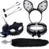 Kit Rabo de Raposa com Tiara de Orelhas, Grampos de Mamilos em Metal e Gargantilha e Mascara - Kit de Sado para Casal