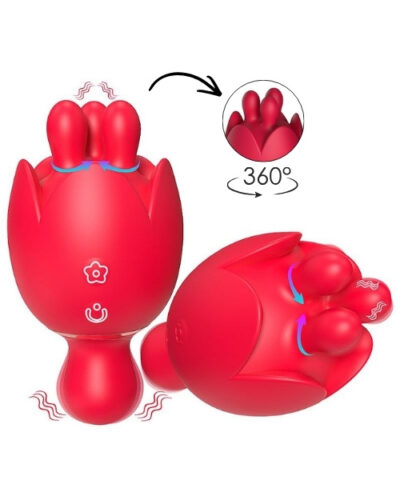 Vibrador Formato de Rosa - Com Rotação de 360º para Estímulo do Clitóris - Vibração na Parte de Cima e Baixo- Lilium 2 - S-Hande