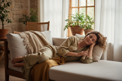 mulher em bem-estar e relaxamento — benefícios do orgasmo para a saúde