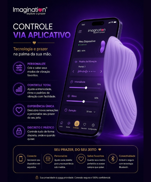 Vibrador de Calcinha Feito de Silicone - Com 10 Vibrações - Controle via App - Linha Conexão - Imagination® - Imagem 2