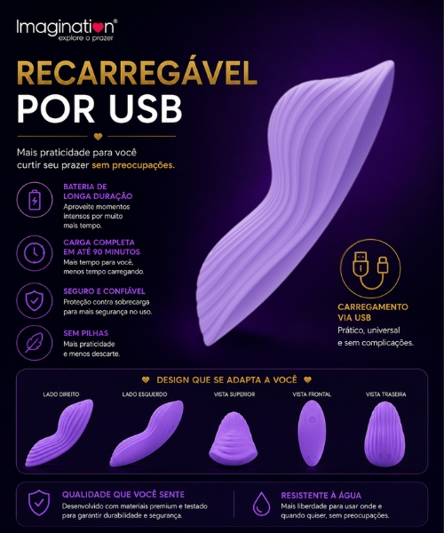 Vibrador de Calcinha Feito de Silicone - Com 10 Vibrações - Controle via App - Linha Conexão - Imagination® - Imagem 5