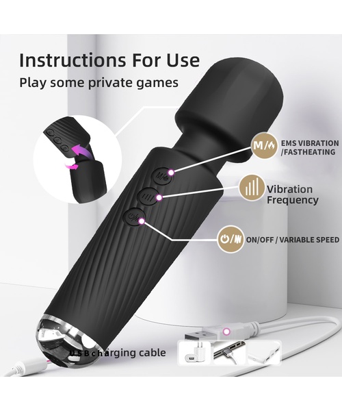 Vibrador Varinha Mágica Recarregável com Função de Leve Aquecimento e Função de "Choque" com 20 Vibrações e 8 Velocidades – YOUVIBE (cópia) - Imagem 7