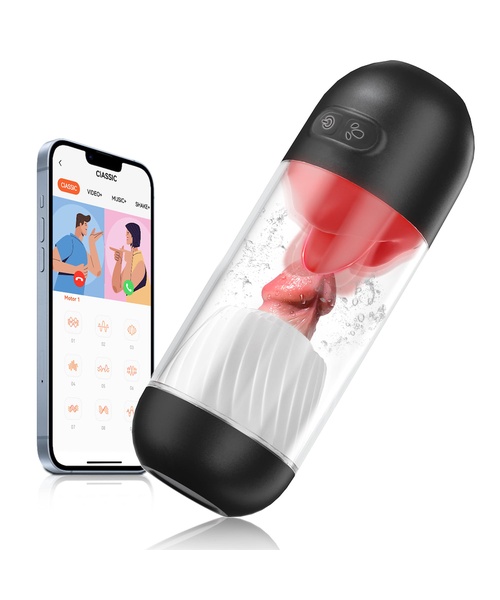 Masturbador Lanterna Recarregável com 9 Modos de Vibração e Língua com 9 Modos de Rotação e Controle Remoto via APP - NV TOYS