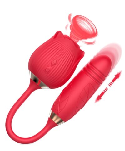 Vibrador Flor Dupla Flexível com 10 Modos de Sucção por Pulsação, 10 Modos de Vibração e 10 Modos de Vai e Vem - OLENA