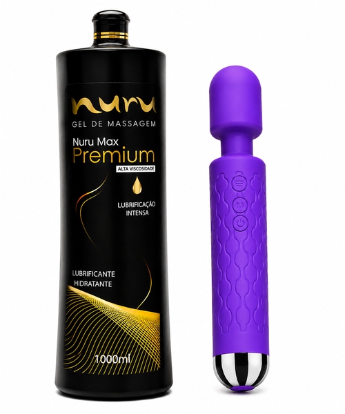Kit Nuru Max Premium 1000ml + Varinha Mágica YouVibe 20 Vibrações Recarregável