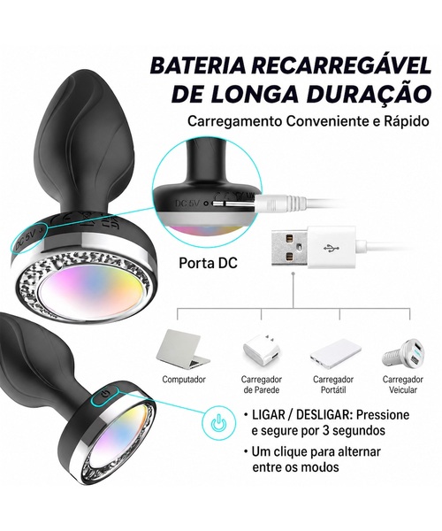 Plug Anal Luxo Vibratório com LED e Controle Remoto Sem Fio – 10 Modos de Vibração - Imagem 3