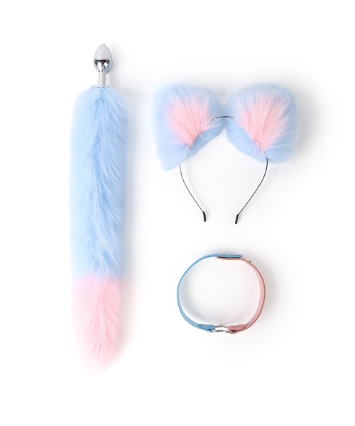 Kit Fantasia de Gatinha com Tiara de Orelhas, Coleira Ajustável e Cauda de Pelúcia – 3 Peças
