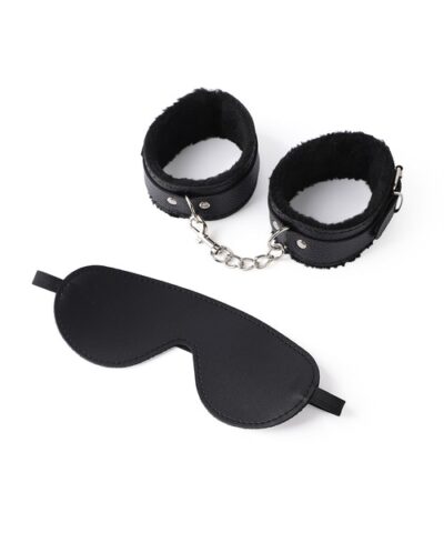 Kit Fetiche para Casal com Algemas Acolchoadas e Máscara para Olhos – Couro Sintético PU