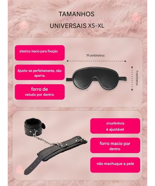 Kit Fetiche para Casal com Algemas Acolchoadas e Máscara para Olhos – Couro Sintético PU - Imagem 11