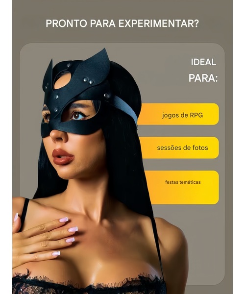 Máscara de Gatinha em Couro Sintético com Orelhas e Ajuste Regulável - Imagem 14