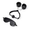 Kit Fetiche para Casal com Algemas Ajustáveis, Máscara para Olhos e Mordaça com Bola – 3 Peças