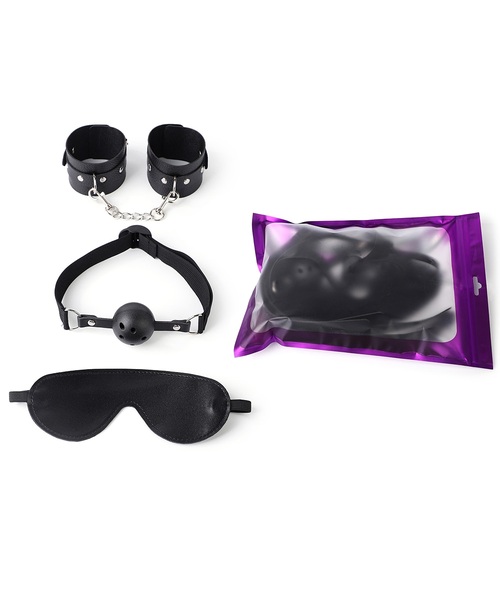 Kit Fetiche para Casal com Algemas Ajustáveis, Máscara para Olhos e Mordaça com Bola – 3 Peças - Imagem 3