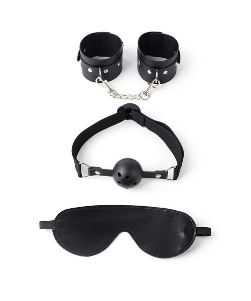 Kit Fetiche para Casal com Algemas Ajustáveis, Máscara para Olhos e Mordaça com Bola – 3 Peças - Imagem 2