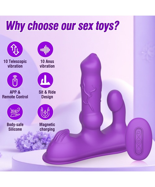 Vibrador com Movimento Vai e Vem, Estimulador Clitoriano e Controle por Aplicativo – 20 Modos de Funcionamento – Roxo - Imagem 4