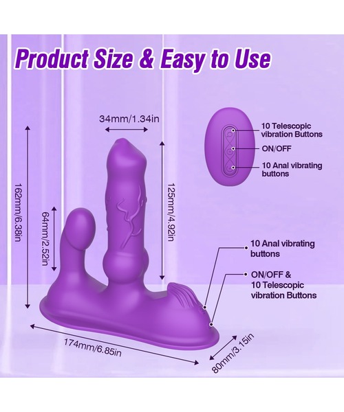 Vibrador com Movimento Vai e Vem, Estimulador Clitoriano e Controle por Aplicativo – 20 Modos de Funcionamento – Roxo - Imagem 10