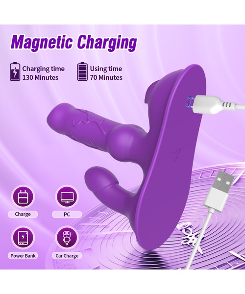 Vibrador com Movimento Vai e Vem, Estimulador Clitoriano e Controle por Aplicativo – 20 Modos de Funcionamento – Roxo - Imagem 12