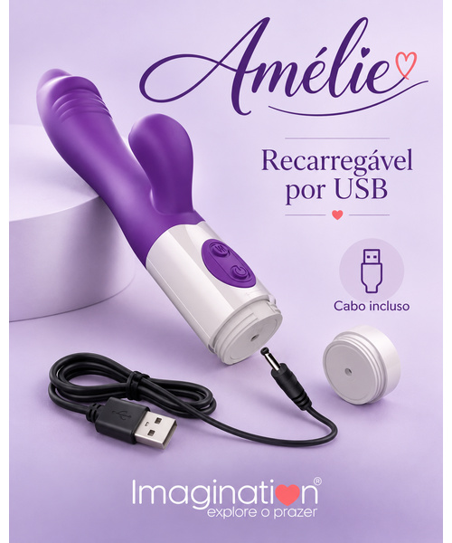 Vibrador Rabbit Amélie Imagination® Ponto G e Clitóris — 20 Modos, Dois Motores e Recarga USB — Roxo - Imagem 8