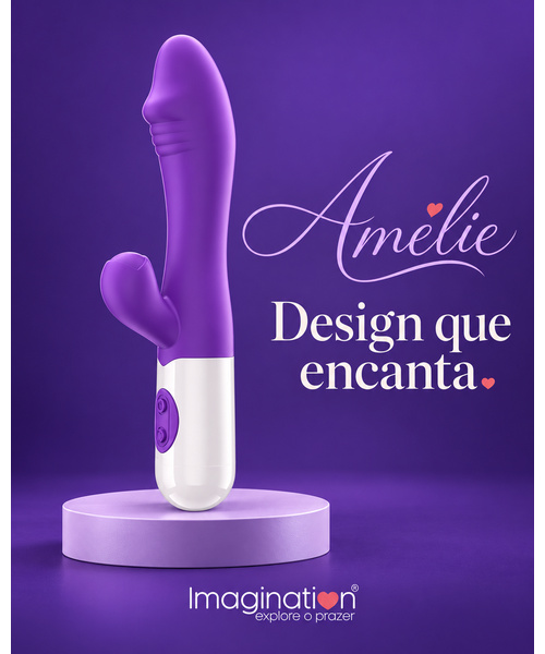 Vibrador Rabbit Amélie Imagination® Ponto G e Clitóris — 20 Modos, Dois Motores e Recarga USB — Roxo - Imagem 4