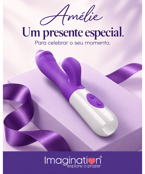 Vibrador Rabbit Amélie Imagination® Ponto G e Clitóris — 20 Modos, Dois Motores e Recarga USB — Roxo - Imagem 7