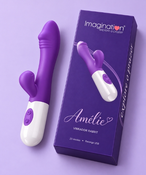 Vibrador Rabbit Amélie Imagination® Ponto G e Clitóris — 20 Modos, Dois Motores e Recarga USB — Roxo - Imagem 3