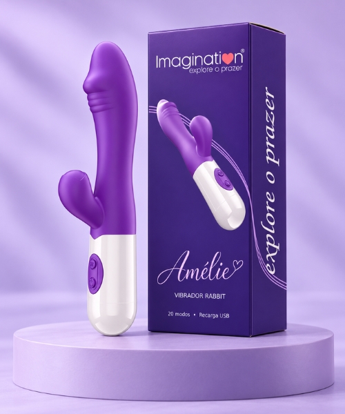 Vibrador Rabbit Amélie Imagination® Ponto G e Clitóris — 20 Modos, Dois Motores e Recarga USB — Roxo - Imagem 2